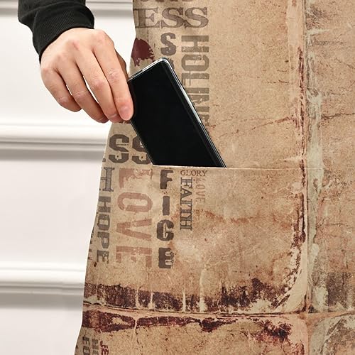 Miniatura 5 de KOPIRIT Delantales de palabras religiosas para mujeres y hombres con bolsillos, delantal de cocina impermeable, delantal de jardinería suave para