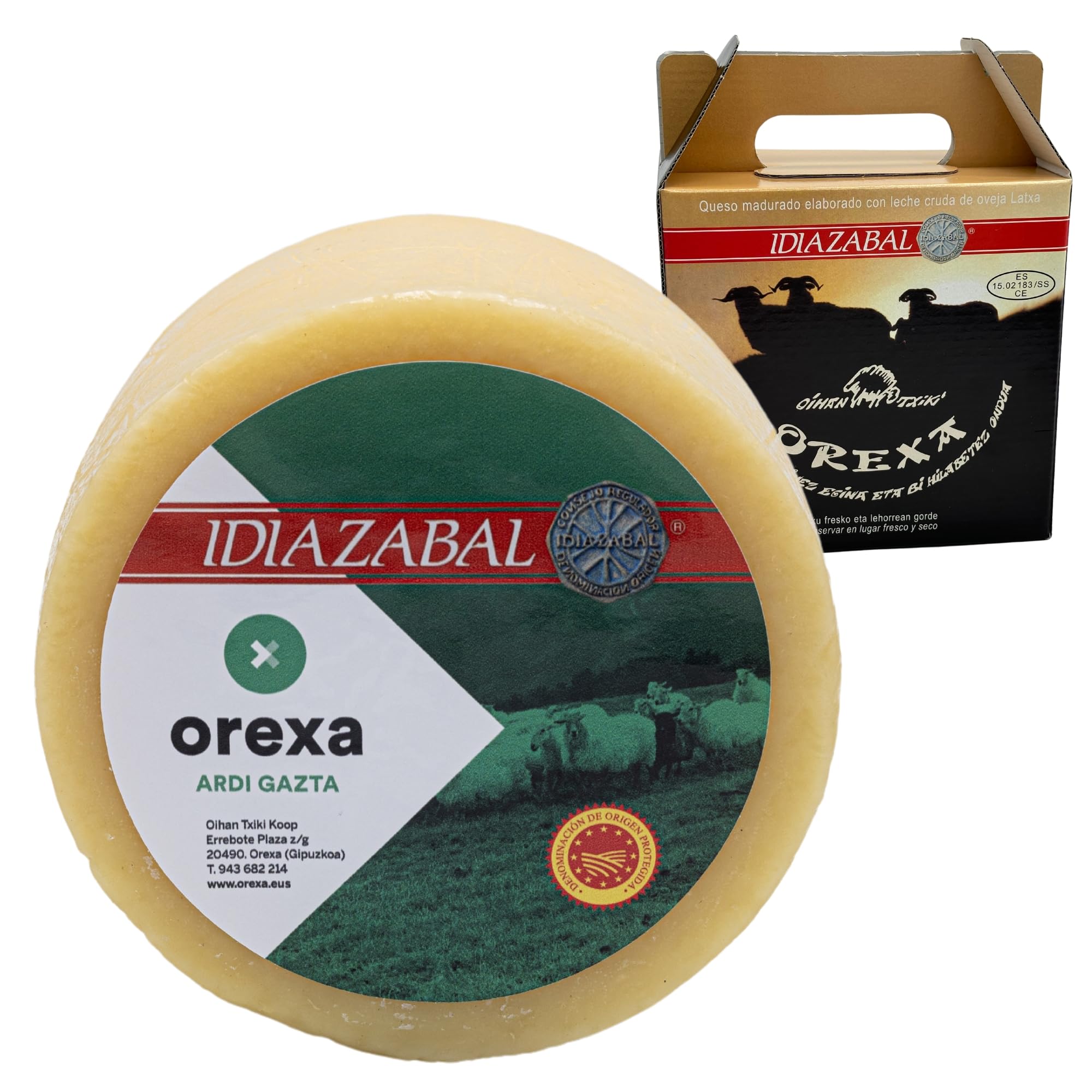 THE BASQUE gourmet - Fromage blanc de brebis – Fromage Idiazabal AOP Naturel entier – 1,2 kg – Lait cru – Fromage affiné artisanal du Pays Basque – Présenté en boîte cadeau (1,2 Kg, Naturel)