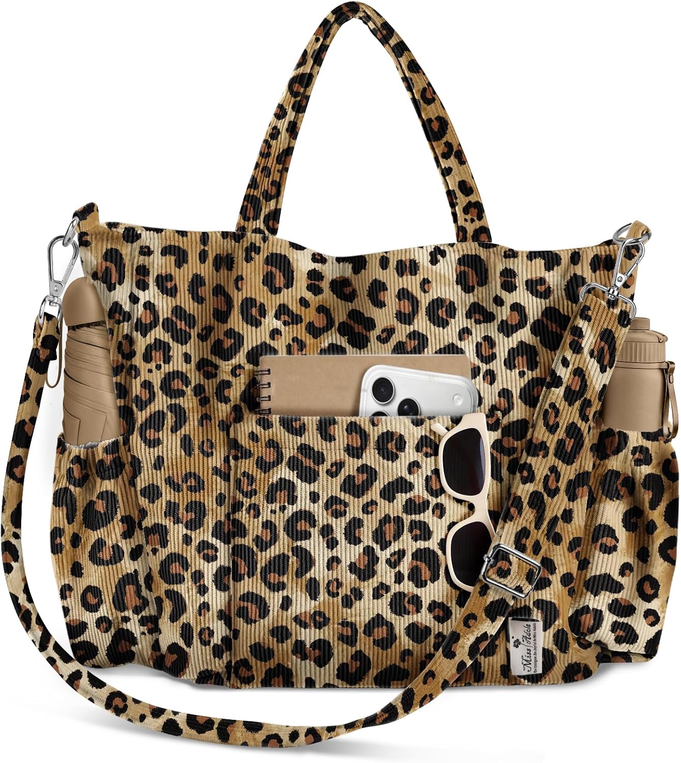 Miss Adola Crossbody Corduroy Tote Bag for Women, Large Tote Bag with Multi-Pockets and Zipper for Travel Work