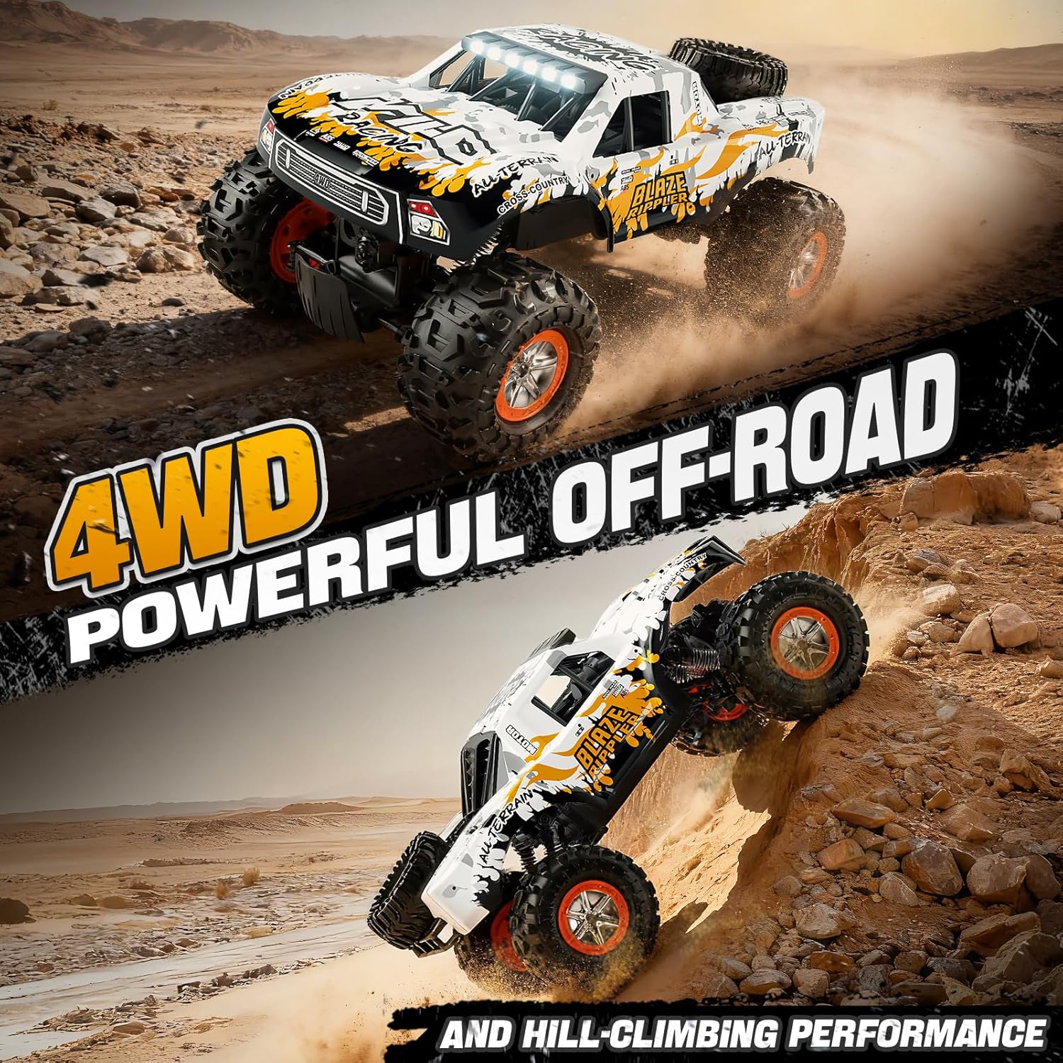 1:10 Amphibious Remote Control Car, 2.4 GHz Waterproof Monster Truck Toys RC Cars, 4WD All Terrain Off-Road Pickup RC Trucks , 2 Batteries 60Mins Play, Kids Toy Gift for Adults Kids Boys Girls
