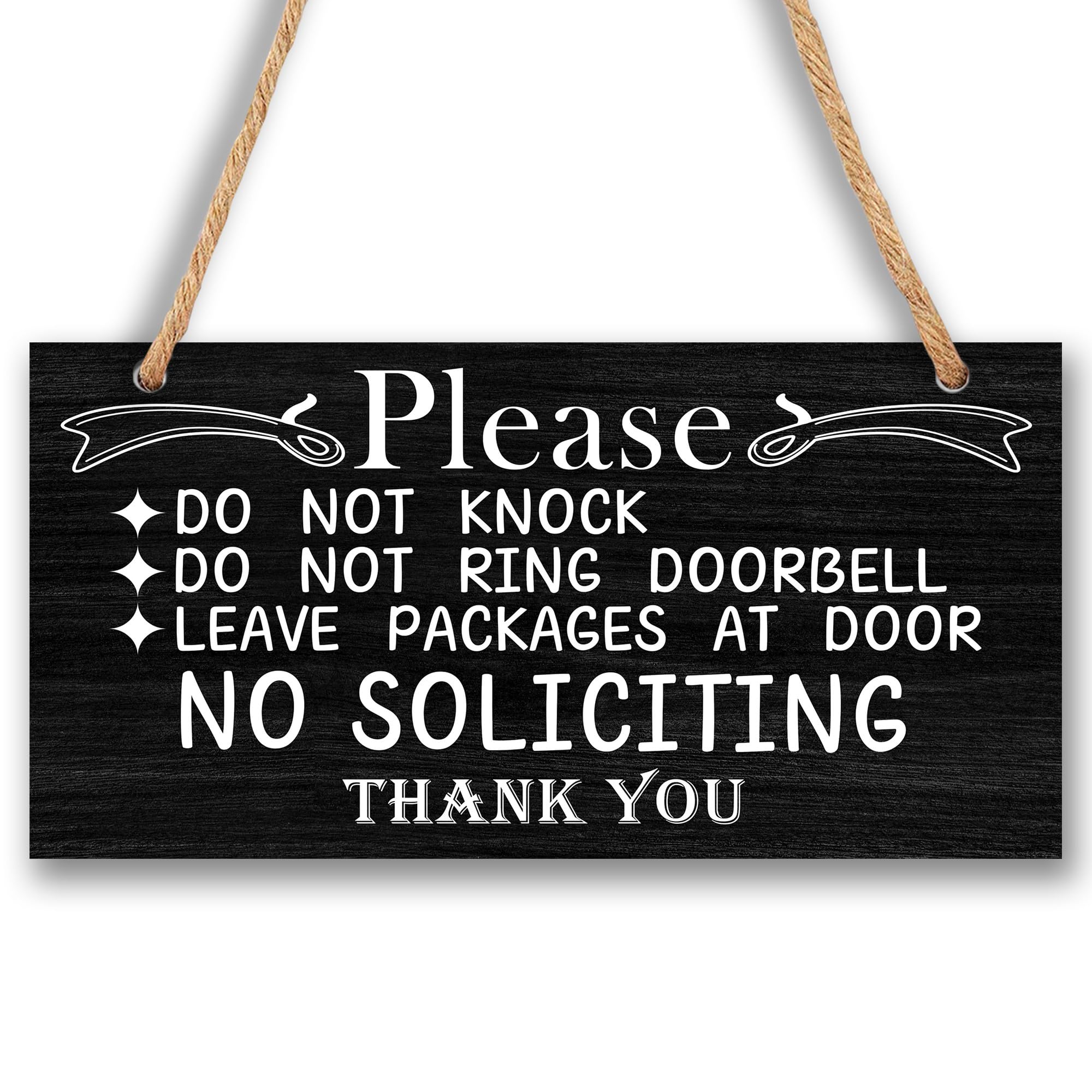 Yijiaqin 6.7" X 13.8" Wooden Sign For Door, Please No Soliciting, Do Not Knock Thank You - Black Humor Decor For Front Door, Fun Hanging Sign, Porch,