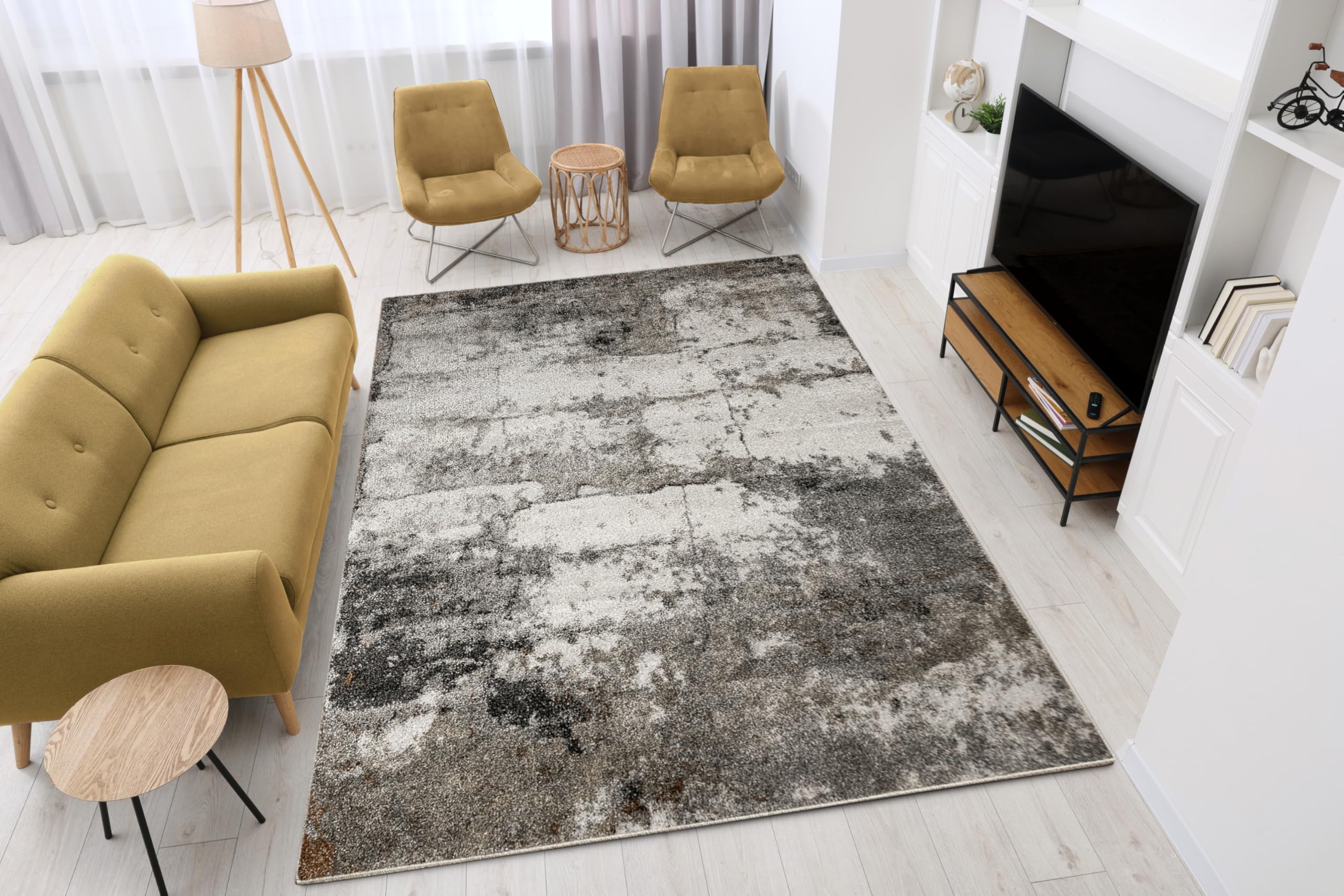 Ponte Moderne Teppiche Wohnzimmer Grau Beton 140x190 cm, Teppich Schlafzimmer, Tepich Waschbarer, Bedroom Carpets, Rug The Carpet Living Room, Area Rugs, Teppiche Gegend Rechteckig, dywan