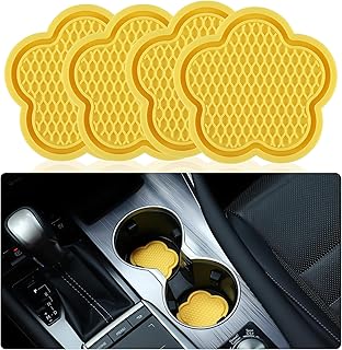 GaRhomxy 4pcs Universal Non-Slip Cup Coasters, PVC Flower Shaped Holder, Crystal Accessories Interior (Yellow)