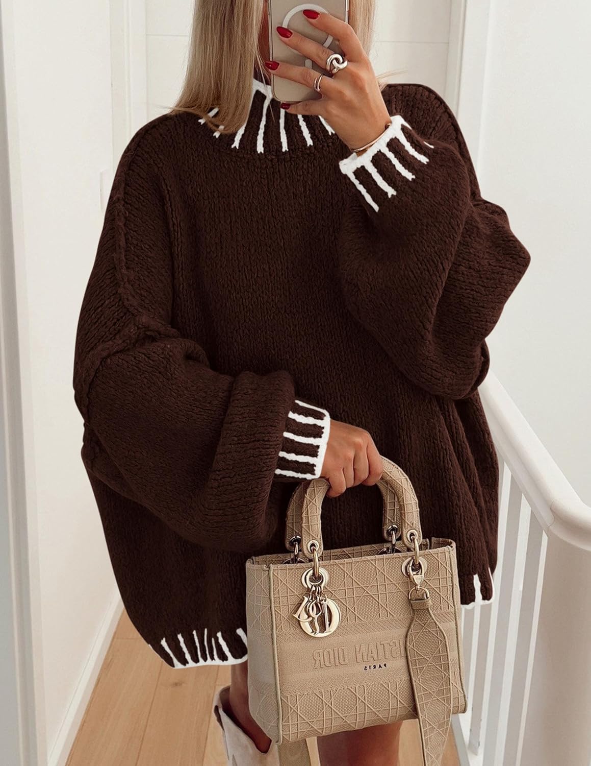 PRETTYGARDEN Women's 2026 Fall Oversized Pullover Sweaters Long Sleeve Mock Neck Chunky Knit Jumper Tops Winter Clothing - Image 6