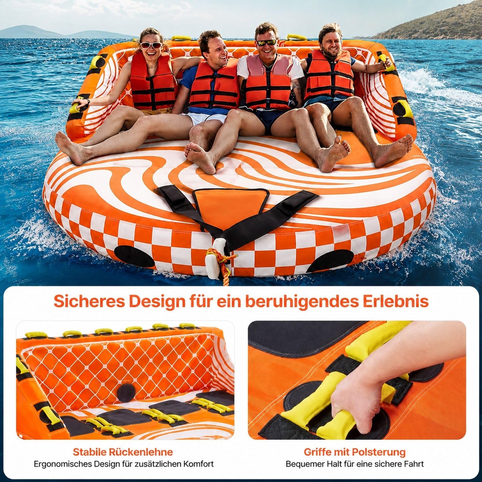Aufblasbares Schleppsofa Tube für 1 bis 4 Personen, Boot Towable Tube für Wassersport