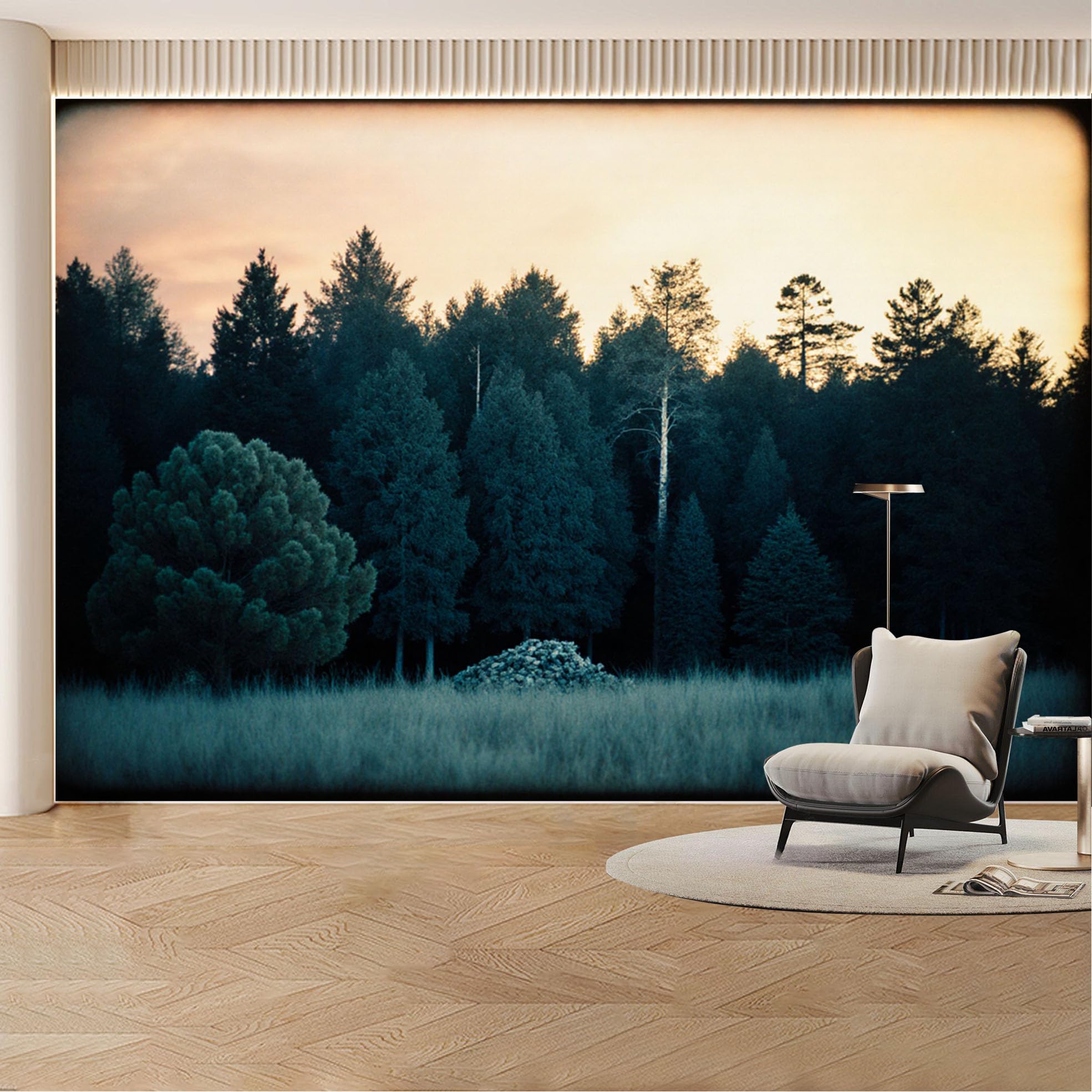 Custom Wall Mural Wallpaper Forest Landscape Nature Wall Decor Large Wall Art Misty Sunset Nordic Removable SelfAdhesive Large Photo for Living Room， Bedroom， Office