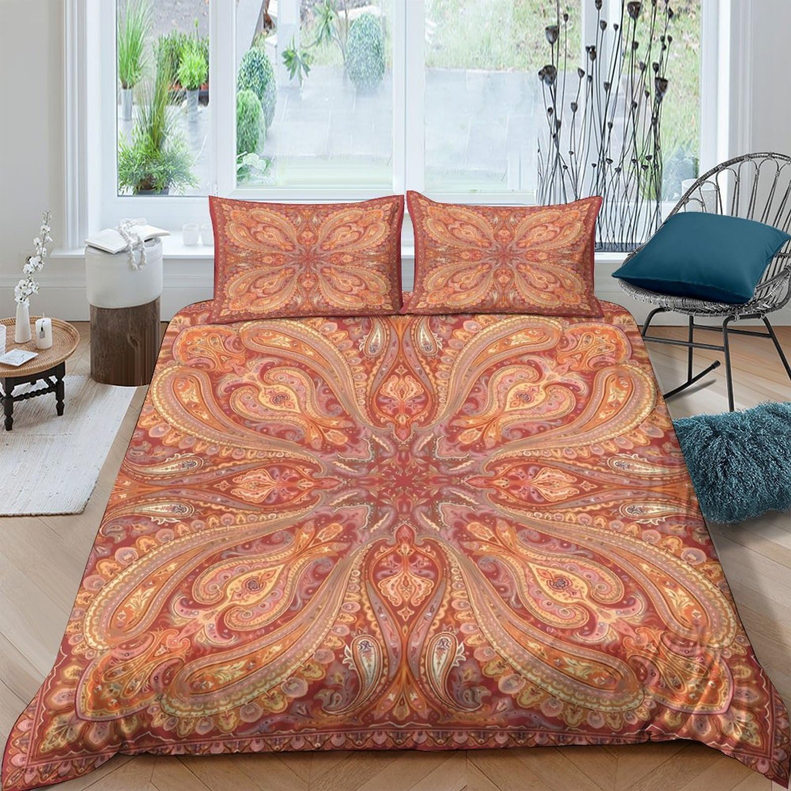 Ctjqhvkz Style-3 3D Printed Mandala Boho Fitted Sheet Microfiber Soft Orange Abstract Mattress Cover Anti-Slip Washable Decor For Bedroom Guest Room Single（135X200cm）