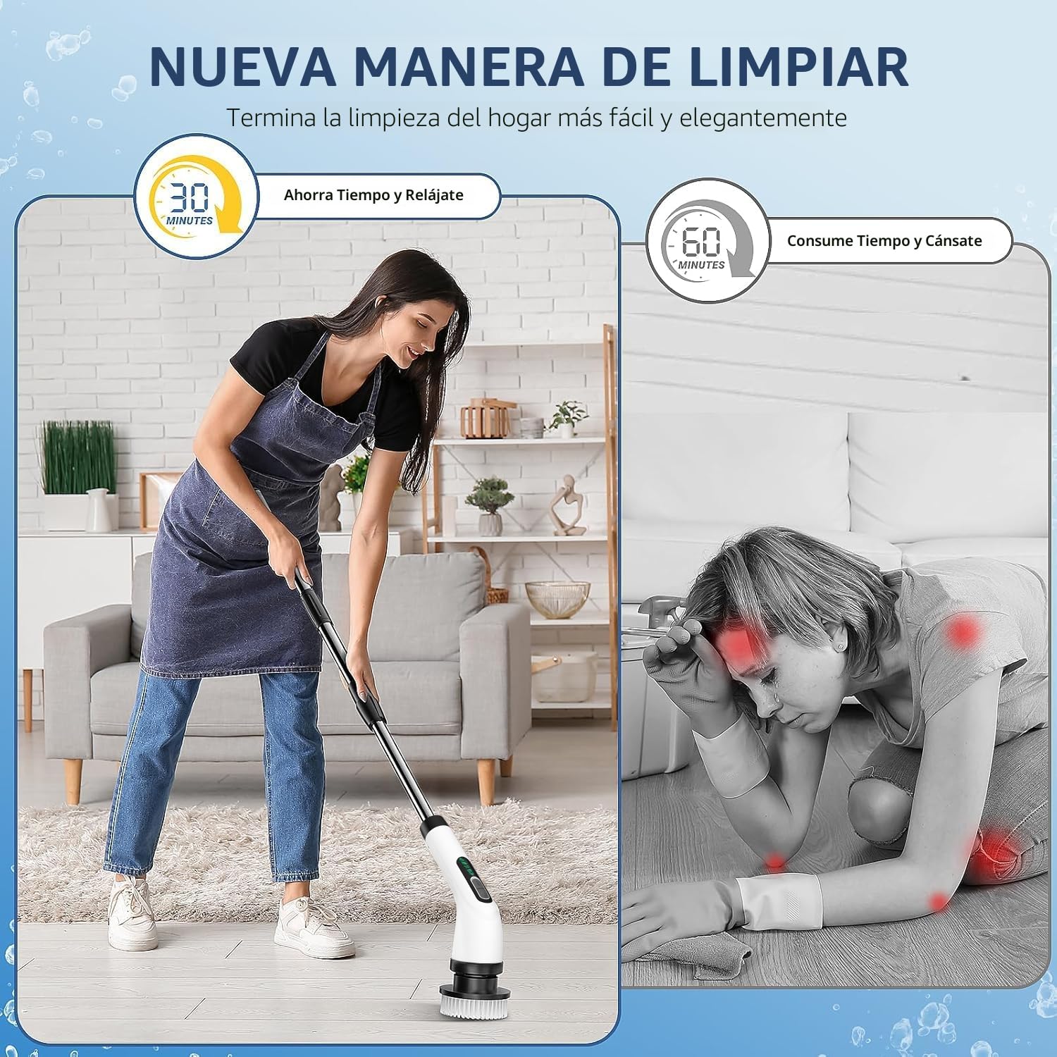 FYDEE Cepillo Electrico Limpieza Hogar, Cepillo Limpieza Hogar con 7 Cabezales Reemplazables y Impermeable IPX7, Fregadora Giratoria Eléctrica, Cepillo para Limpieza del Hogar, Baño, Suelos, Azulejos — view 3