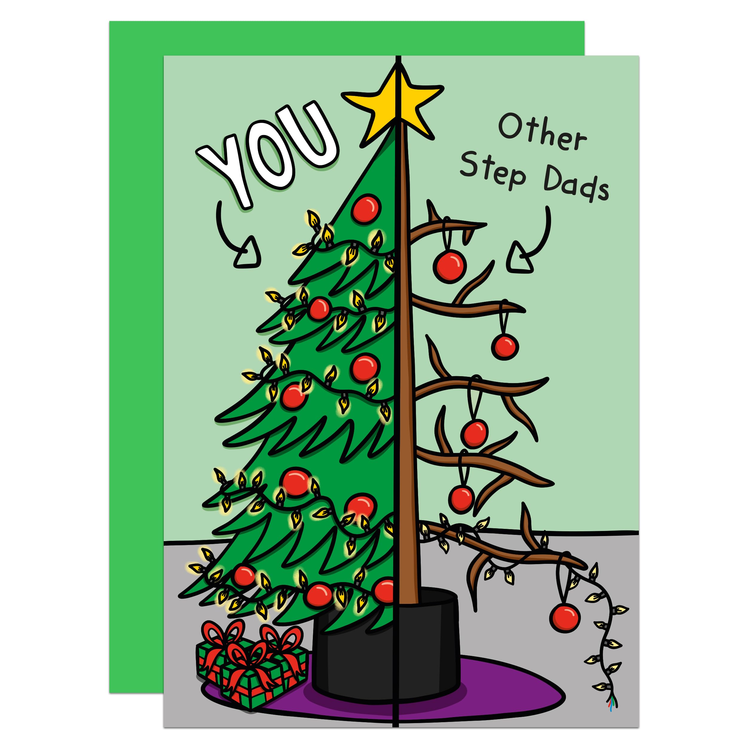 Funny Step Dad Christmas Card, Cute, Christmas Tree, From Step Son, From Step Daughter, The Best, For Step Father (Step Dad)