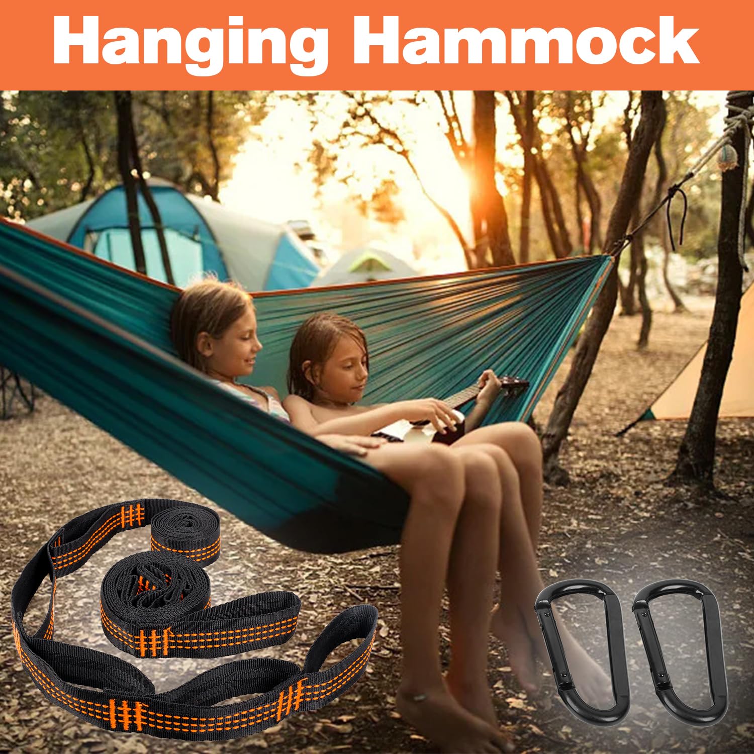 Cinghie Per Amaca - 2 Pezzi Da 2m, Con Moschettoni, Per Esterno, Capacità 300kg - Foto 9