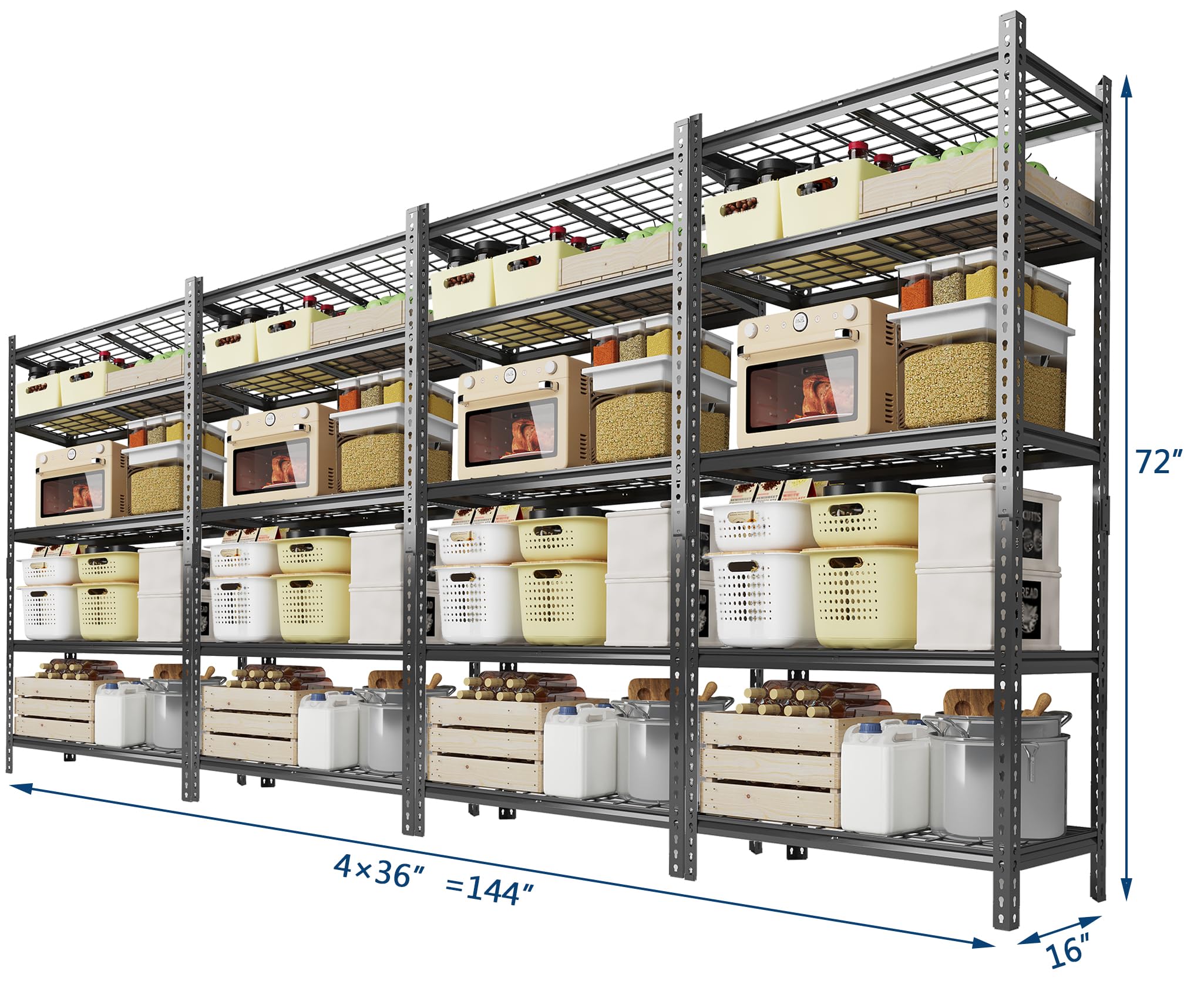 Scaffalatura per garage, 997,9 kg, regolabile, in metallo, resistente, a 5 ripiani, per garage, cucina, dispensa, magazzino, cantina, 91,4 x 40,6 x 182,9 cm (larghezza x profondità x altezza