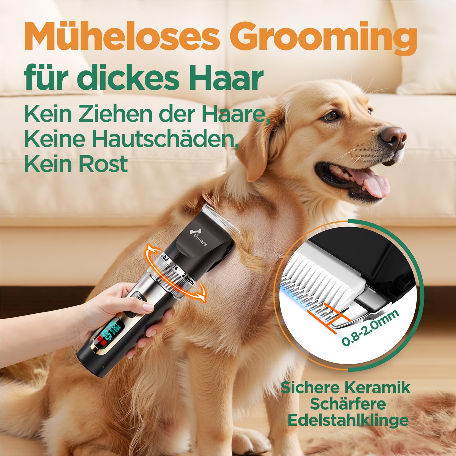 Gimars 4-in-1 Hundeschermaschine mit Hunde Trimmer, 7000 U/min Leise Hunde Schermaschinen Set, USB Aufladbare kabellose Tierhaarschneidemaschine, Schermaschine Katze Hunderasierer für dichtes Fell