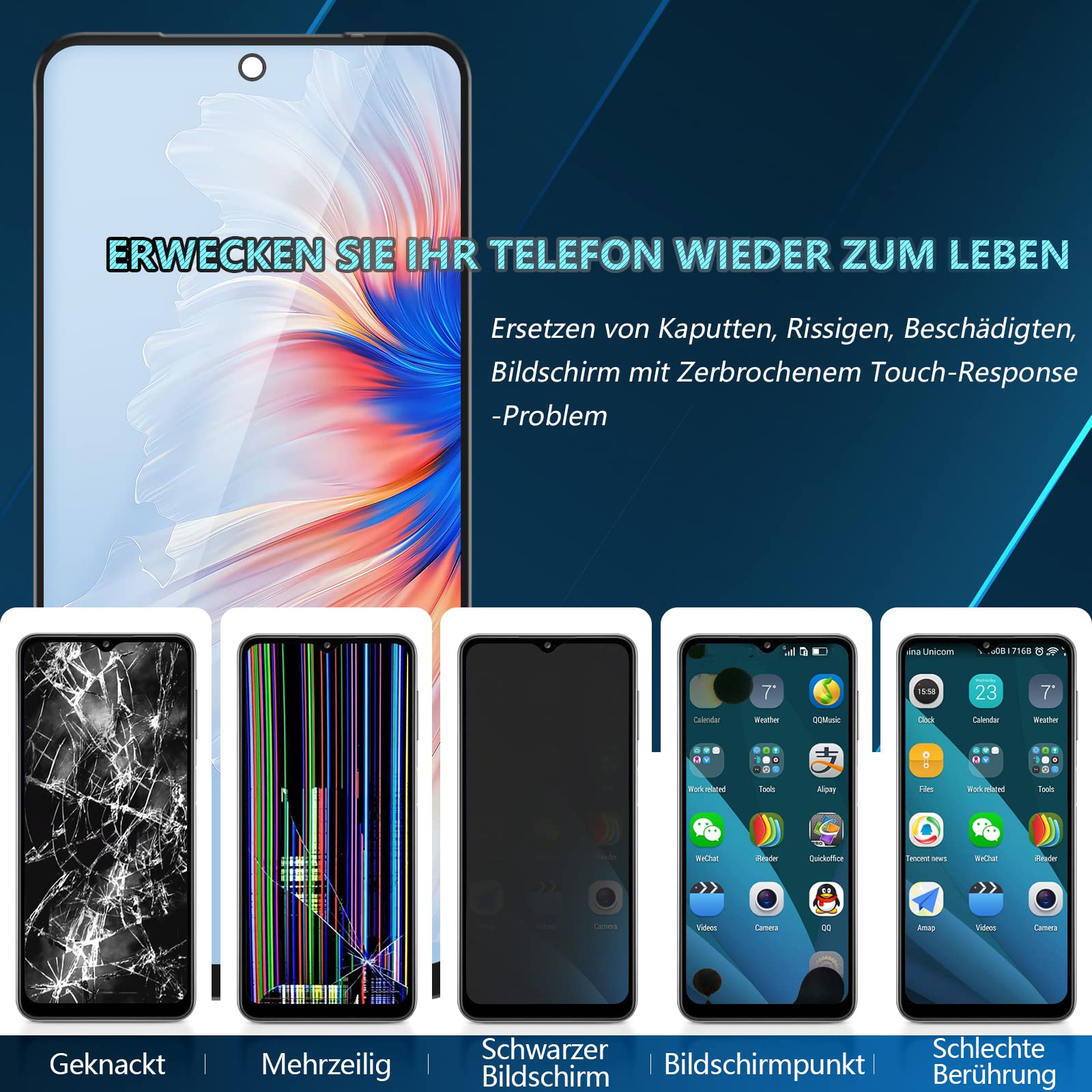 RongZy Ersatz Display Kompatibel für Xiaomi Redmi Note 11S /Redmi Note 11 2201117SG 2201117SI/2201117TG Touchscreen Bildschirm Digitizer Glas Assembly + Reparatur Tools(Schwarz)