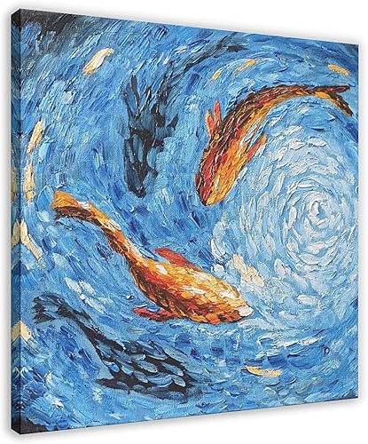 Vista 17 de Pintura tradicional china sobre lienzo, impresiones artísticas de peces koi para decoración de pared, póster de lienzo para decoración de pared