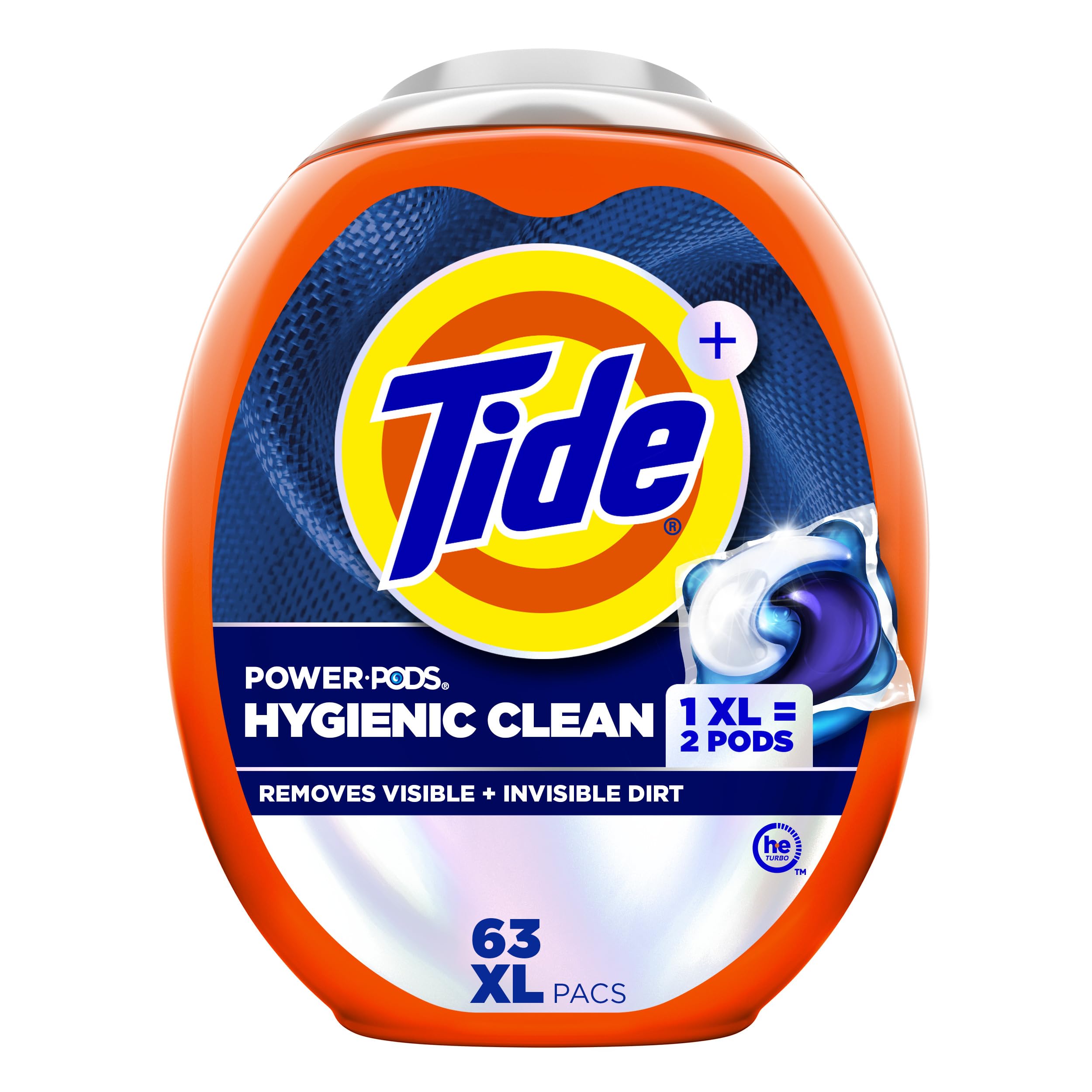 Tide Hygienic Clean Power PODS Laundry Detergent Pacs, Original Scent, 63 Count, Removes Visible and Invisible Dirt