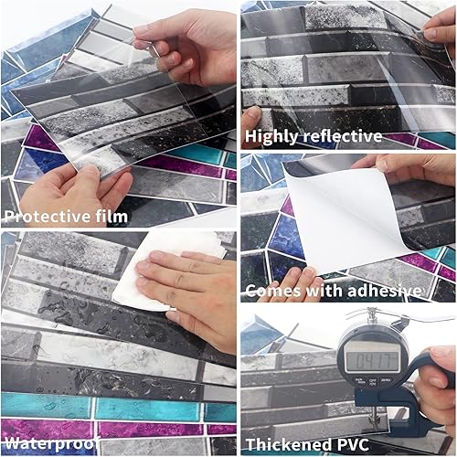 Miniatura 6 de Alwayspon Adhesivo de vinilo con efecto de mármol retro, adhesivo de transferencia de azulejos, adhesivo para salpicaduras de cocina y baño, 12 x 6