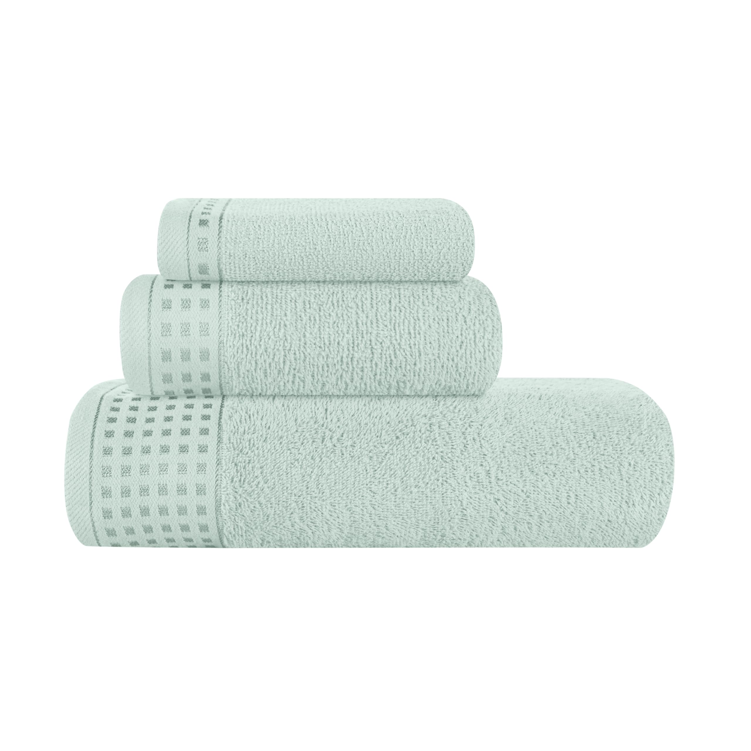 GLAMBURG Ultra Soft 3 Pack Cotton Towel Set, Contains a Bath Towel 28x55 inch, a Hand Towel 16x24 inch &amp; a Wash Coth 12x12 inch, Ideal Everyday use, Compact &amp; Lightweight - Sea Green