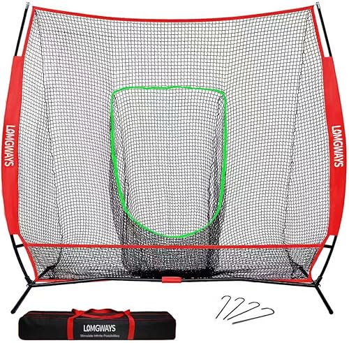 7×7FT GolfBaseballSoftball Practice Net for Batting, Hitting, Pitching, Training, Portable Baseball Golf Net with Carry Bag, for All Level, Easy