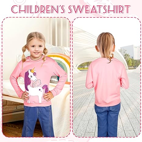 Felpa Unicorno Per Bambine 2-7 Anni - Maglione Cotone Con Ricamo, Senza Cappuccio