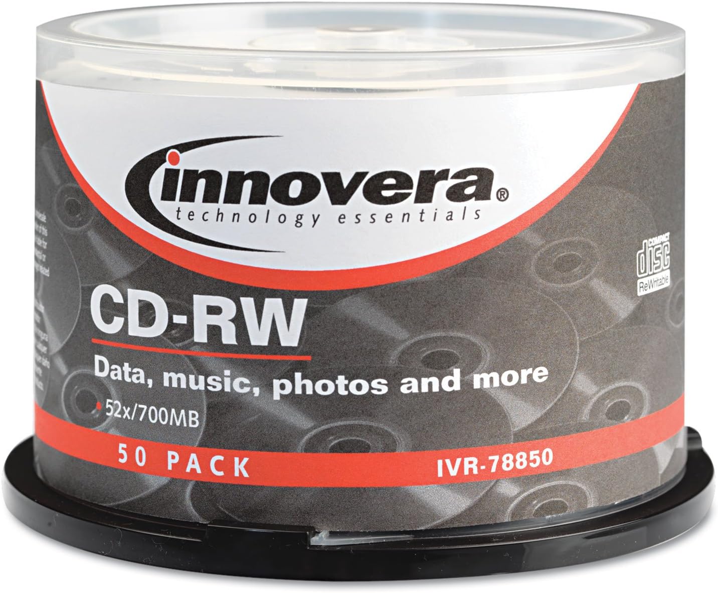 IVR78850 CD-RW Discs, Rewritable, 700MB/80min, 12x, Spindle, Silver, 50/Pack