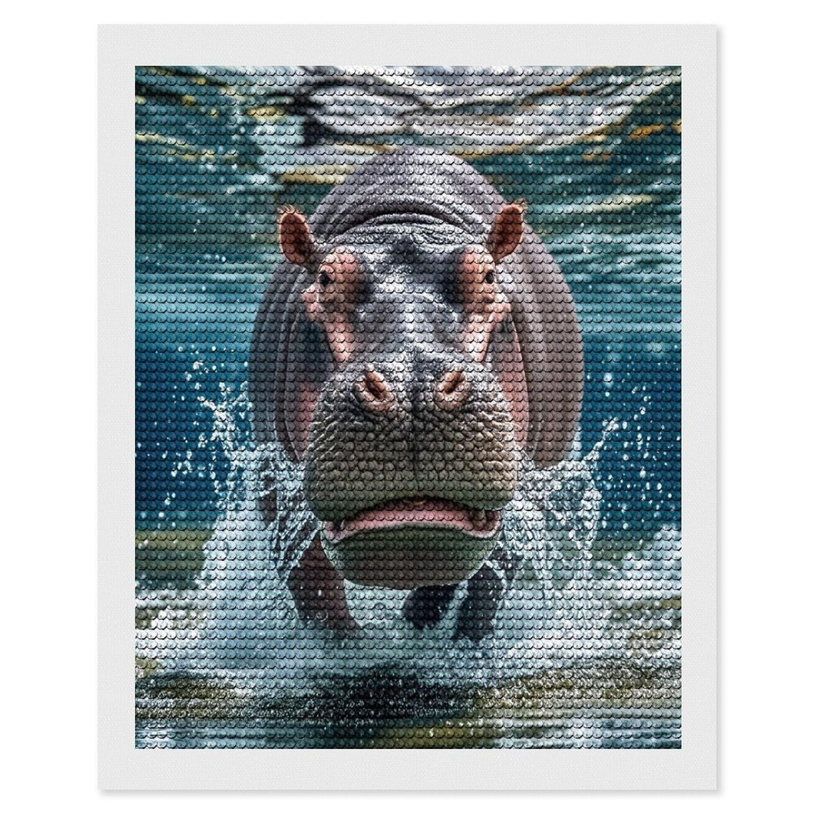 FekiLoot Diving Hippo Diamond Painting Kits for Adults Full Round Drill Diamond Art Kits for Beginners 5D DIY Diamond Dots Paintings Diamonds Pictures Gem Art Home Wall Decor 16"x20"