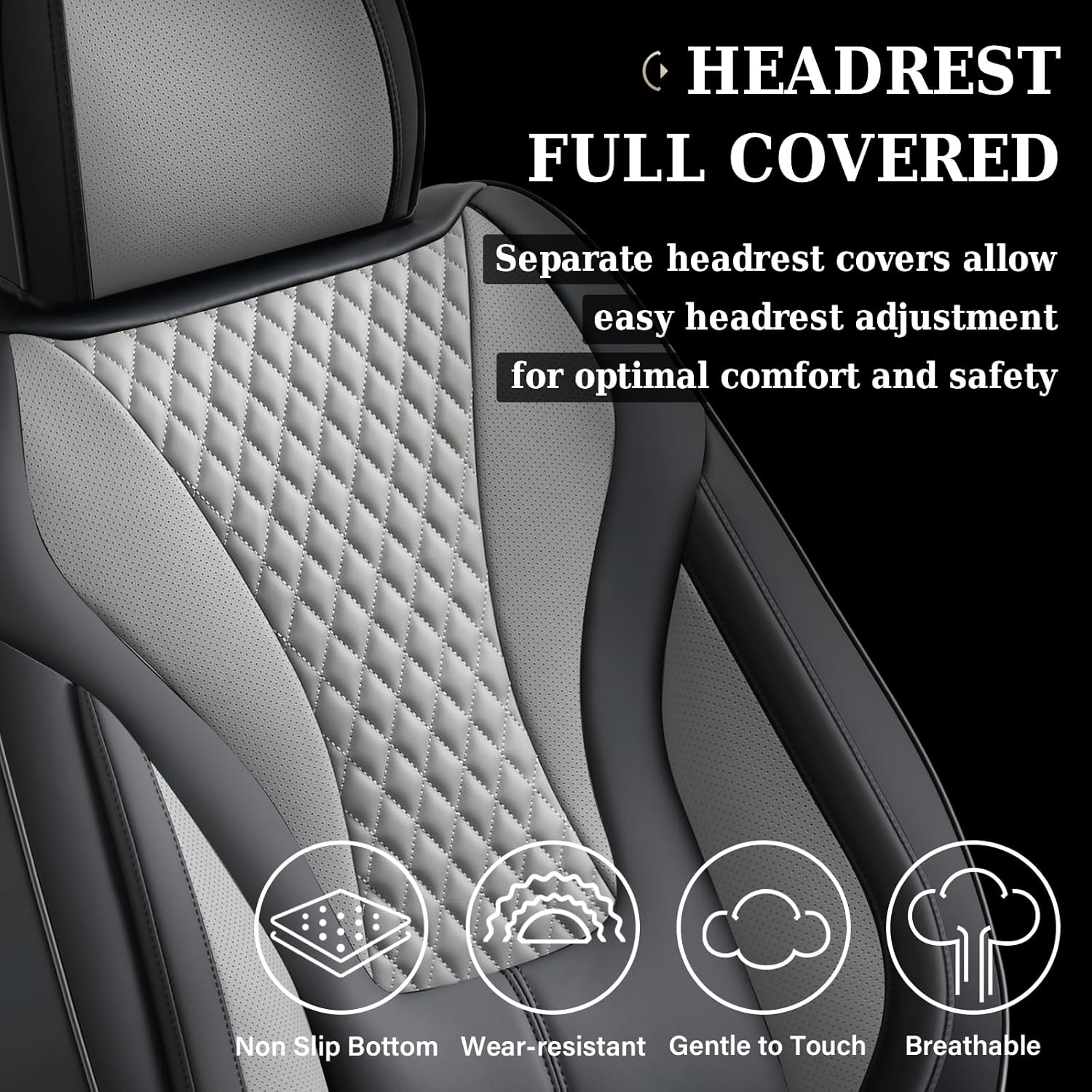 Coverado Waterproof Nappa Leather Car Seat Covers, Automotive Fullset Seat Covers, 5 Seat Car Seat Cushion & Protector, Black&Gray Front and Rear Covers Universal Fit for Most Cars, SUVs, Trucks