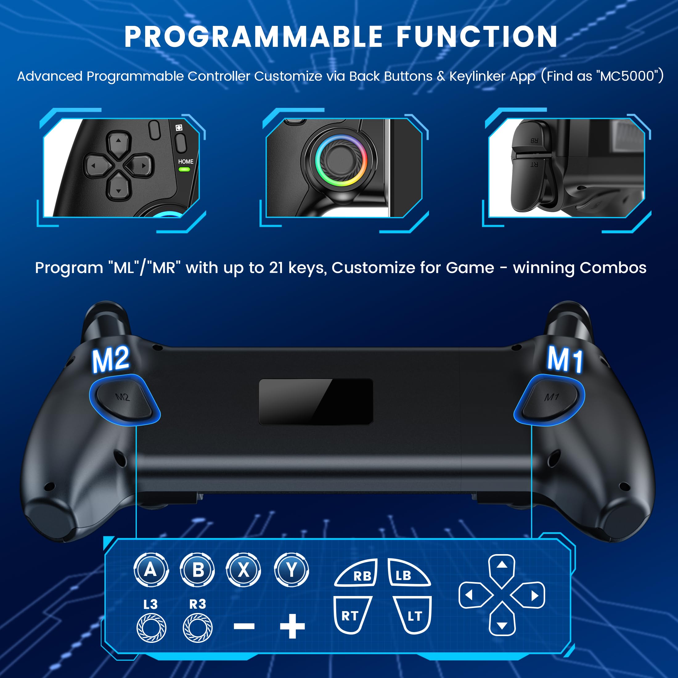 Switch Controller, Bluetooth Cellulare Controller per Switch 2/Switch/Switch OLED con Effetto Hall, Joysticks/Hall Trigger, Controller Switch Compatibile con IOS/Android/Xbox Cloud/Steam Link/Geforce