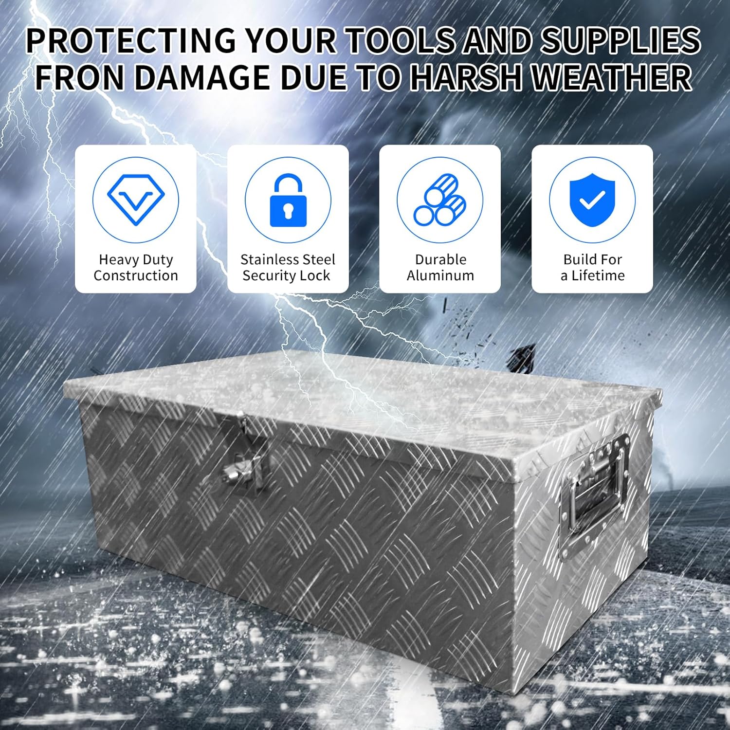 30 Inch Aluminum Truck Tool Box, Heavy Duty Aluminum Truck Bed with Side Handle, Lock and Keys, Job Tool Chest For Storage And Organization, Diamond Plate Tool Box 30" x 13" x 10"-Silver