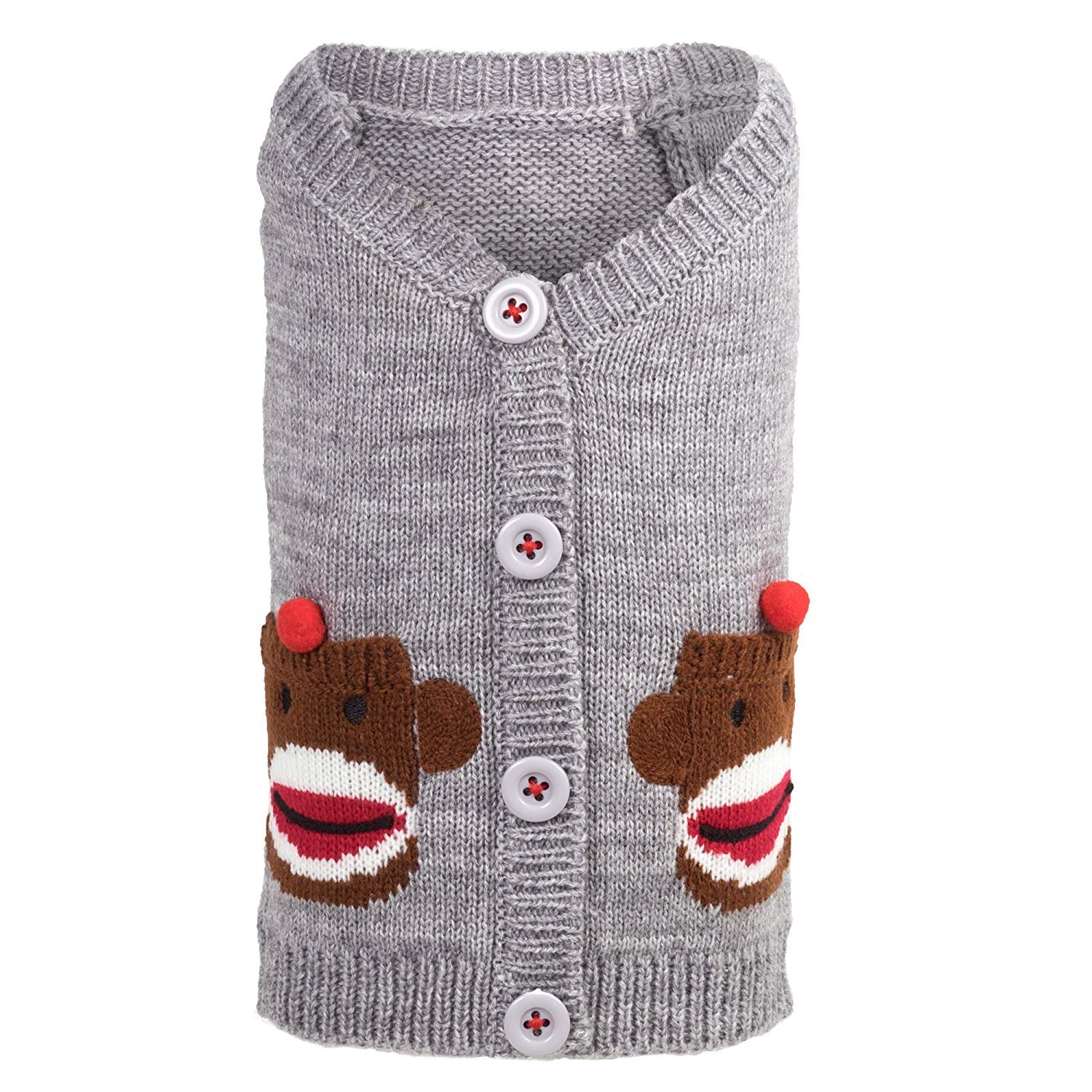 The Worthy Dog Sock Monkey Cardigan for Dogs, X-Small, Gray