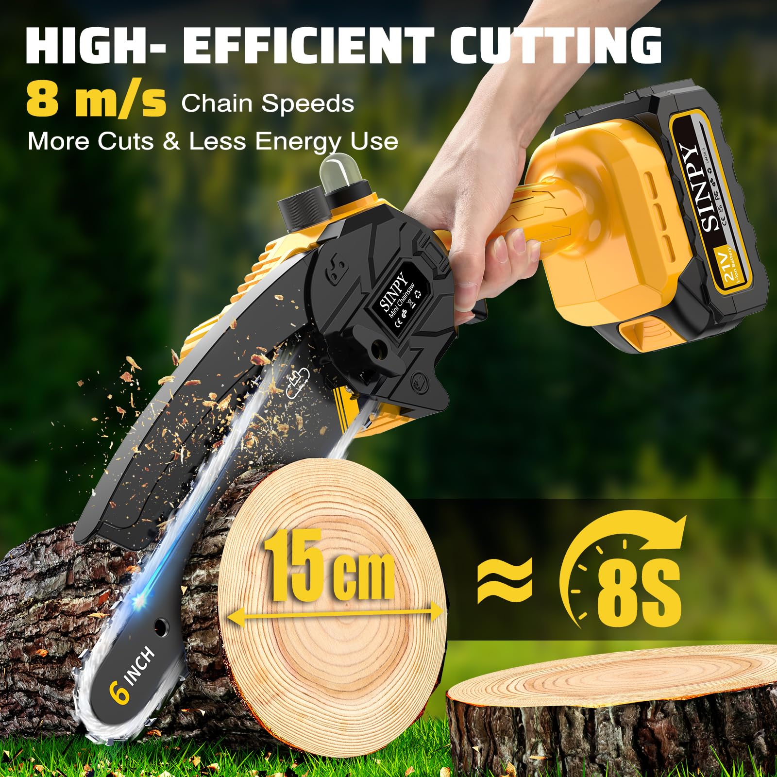 Mini Motosega a Batteria Per Potatura Con 8000mah Batterie e Caricatore Rapido, 880W 6 Pollici Sega Con Pompetta Olio e Blocco di Sicurezza per il Taglio Del Legno e Giardini