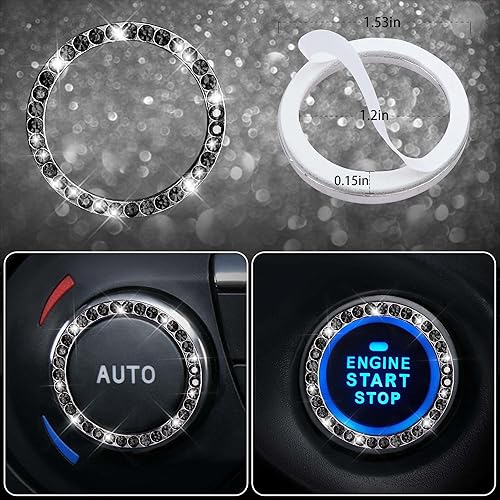 Miniatura 6 de CAR PASS 7 piezas de accesorios de automóvil brillantes para mujer, funda de volante con diamantes de imitación brillantes, cojín para cinturón de