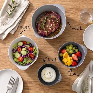 BoxedHome Mixing Bowls with Easy Pour Spout, Non-Slip Base, Large 4.3L, 3.3L, 2.3L, 1.6L, Nesting Salad Bowls for Kitchen Storage, BPA-Free, Dishwasher & Microwave Safe, Ideal for Baking, Grey Ombre