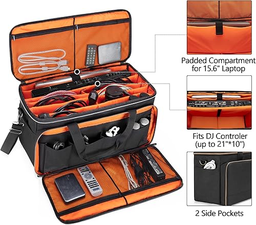 Miniatura 3 de Trunab Bolsa grande de viaje para archivos de cable de DJ con divisor interior desmontable y compartimento acolchado para laptop de 15.6 pulgadas,