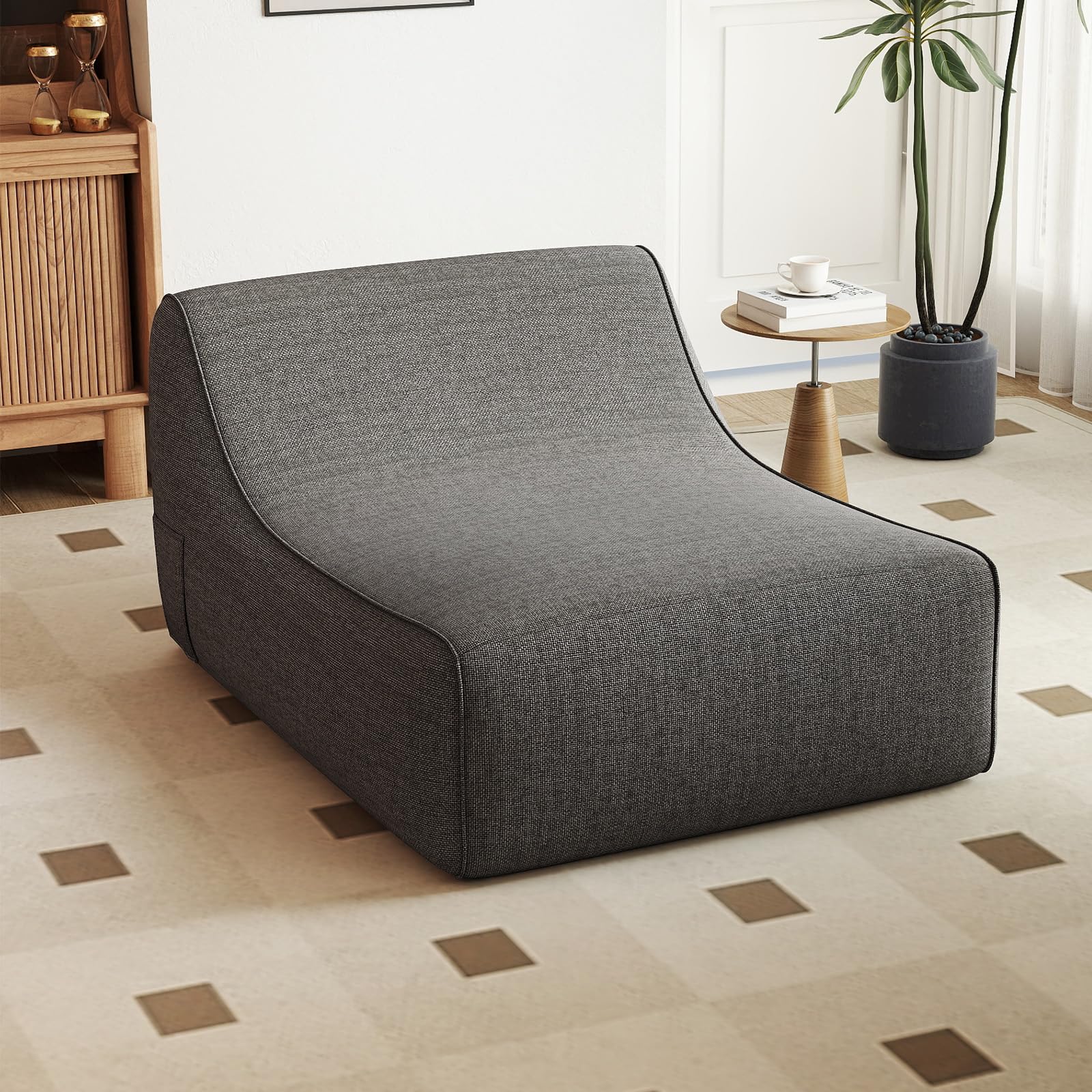 GOPLUS Chaise Longue Gonflable, Canapé Gonflable 1 Place Forme L avec Housse Amovible, Fauteuil Pliable Portable pour Salon, Bureau (106x126x66CM|1 Place,Gris)