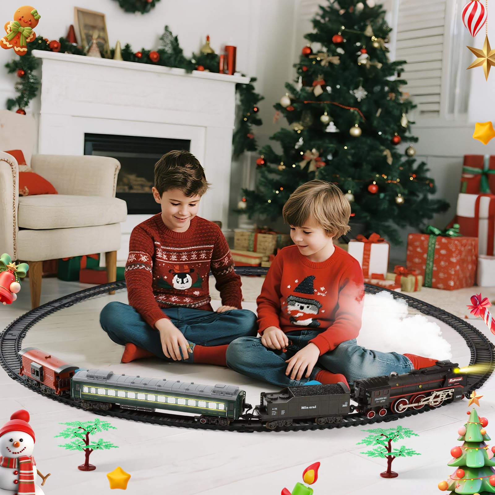 Kersttreinset - Oplaadbare Batterij En Afstandsbediening - Rond De Kerstboom Met Waterstoommuziek Amp Lichten Elektrische Trein Speelgoed Cadeau P9707366