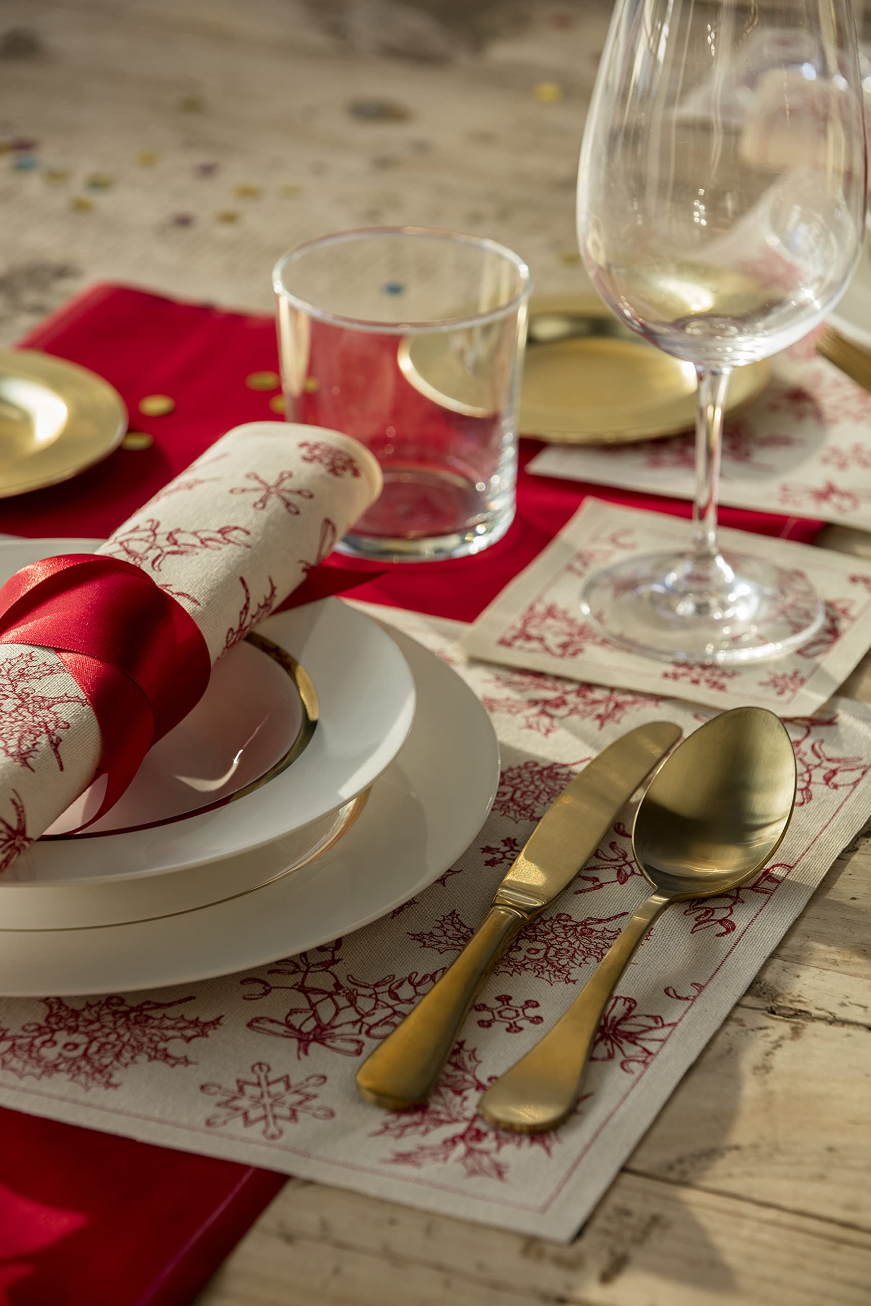 My Drap Recycled Cotton Cocktail Napkins On A Roll, Tear & Serve, Red Tartan Xmas (Small 4.5x4.5 Inch) 20 Luxury Disposable Bar Napkins, Perfect For Serving Drinks & Cocktails at Parties & Events.