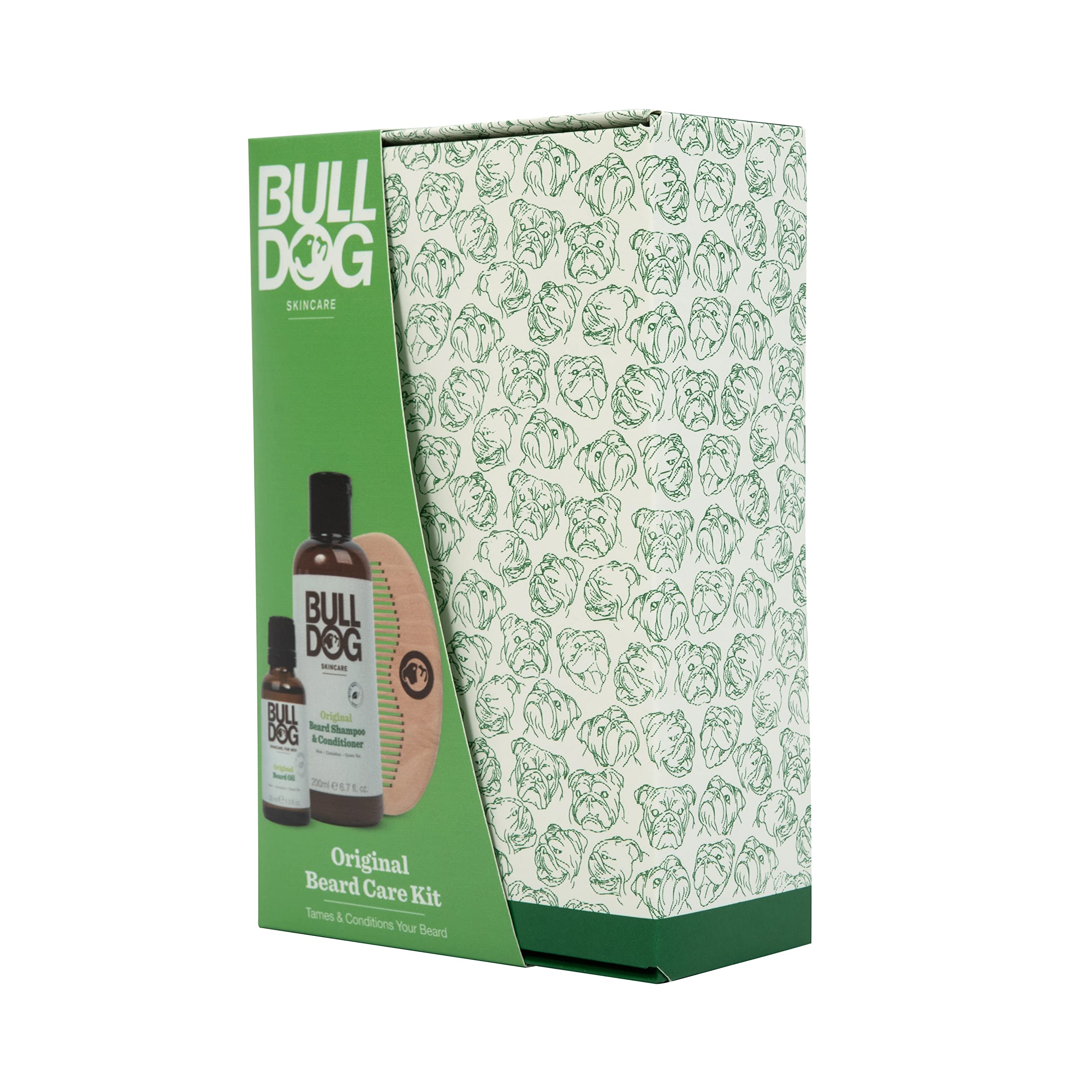 BULLDOG Bulldog Skincare - Kit original para el cuidado de la barba, set de regalo para hombres, aroma original, (x1 champú y acondicionador para barba original de 200 ml, x1 aceite para barba