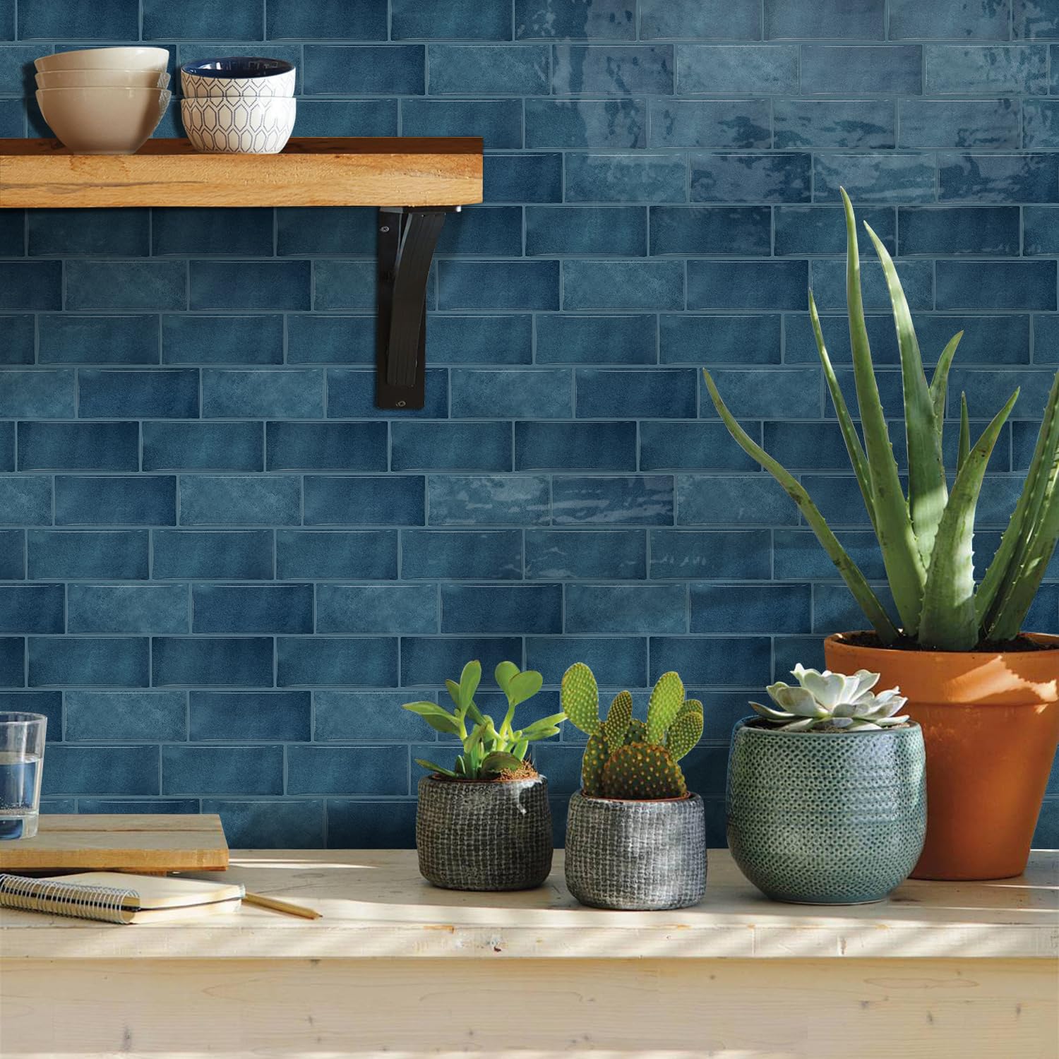 Ntrniva Navy Blue Subway Tile Stickers, 3D Gel 10 Pack, 30.5x22.1cm