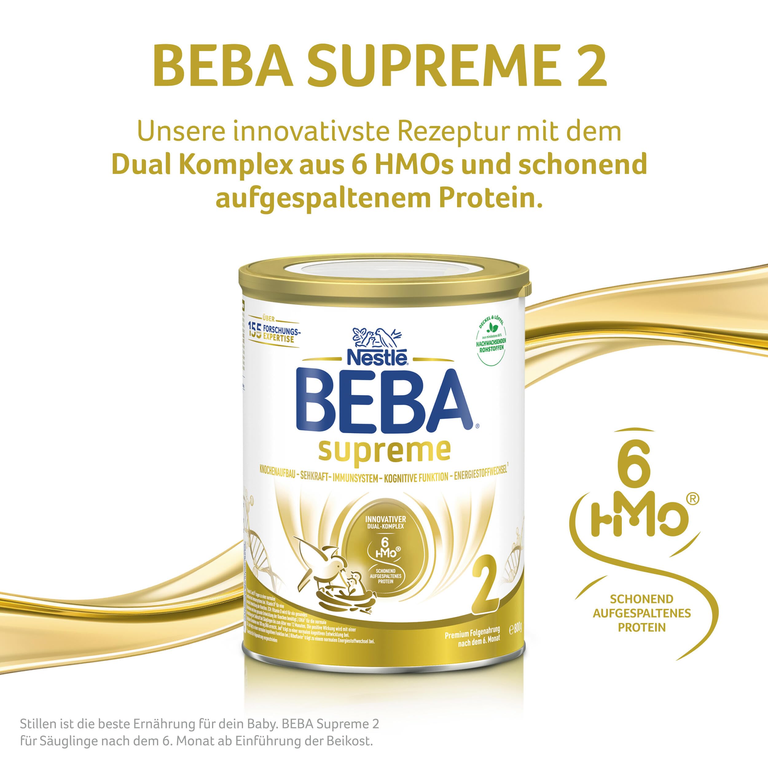 BEBA SUPREME 2 - Folgemilch nach dem 6. Monat, Mit 6 HMO Komplex, Patentiertes Produkt, Nur Laktose, Ohne Palmöl, Ohne Fischöl, Babynahrung, Baby-Milchpulver, 6er Pack (6 x 800g)