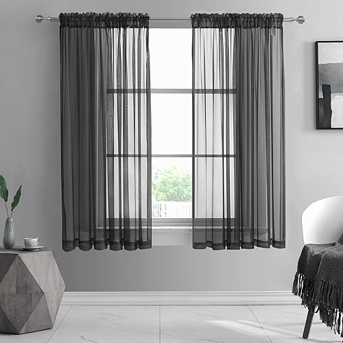 2 Paneles de cortina KEQIAOSUOCAI de color liso, cortinas finas, cortinas para barra de bolsillo, cortinas de gasa fina que filtra la luz, para el