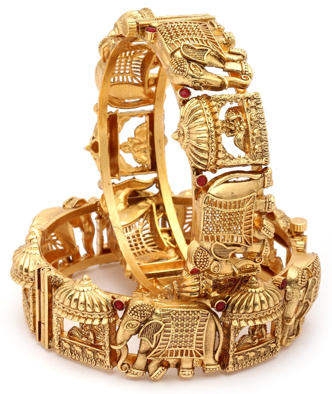 18k Gold Plated Temple Jewellery Bangles for Women | Set of 2 Bangles Set | Latest Stylish Traditional Kada Bangles | Just Like Real Gold Jewellery