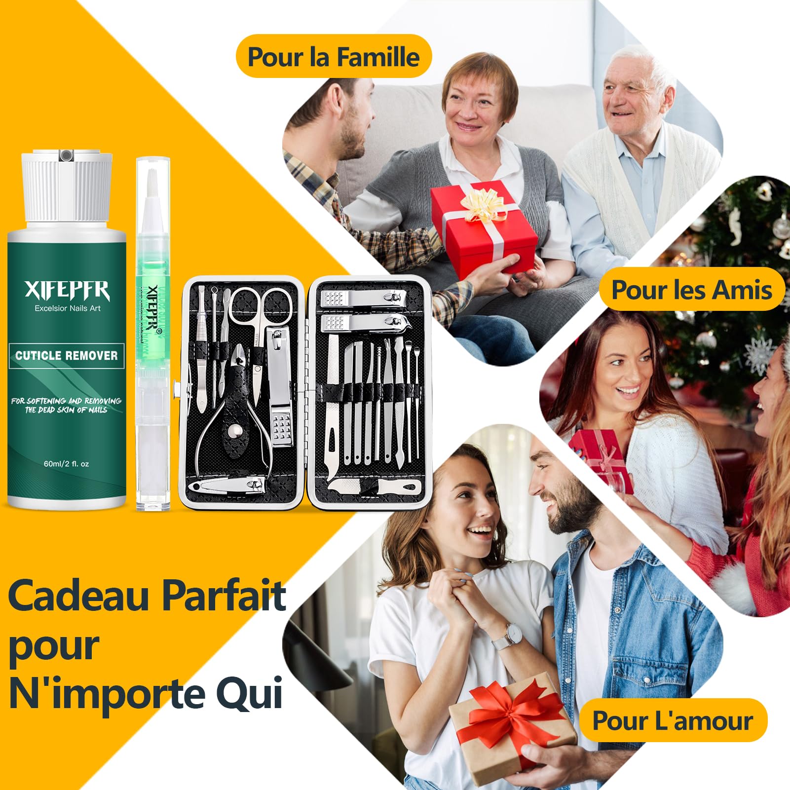 XIFEPFR Kit Manucure - Crème Remover de Cuticules, Kit Pédicure 19 Pièces, Kit Toilettage Professionnel Avec Étui Voyage Noir, Kit Ongles Acier Inoxydable Pour Hommes Et Femmes, Cadeaux Pour Femmes