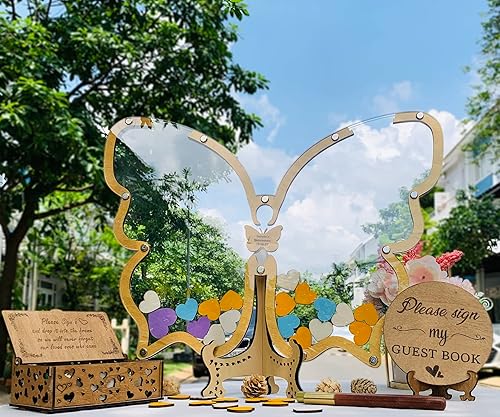 Miniatura 6 de Alternativa personalizada para libro de invitados de quinceañera  Libro de madera grabado con mariposa para cumpleaños 15 o dulces 16  Decoración