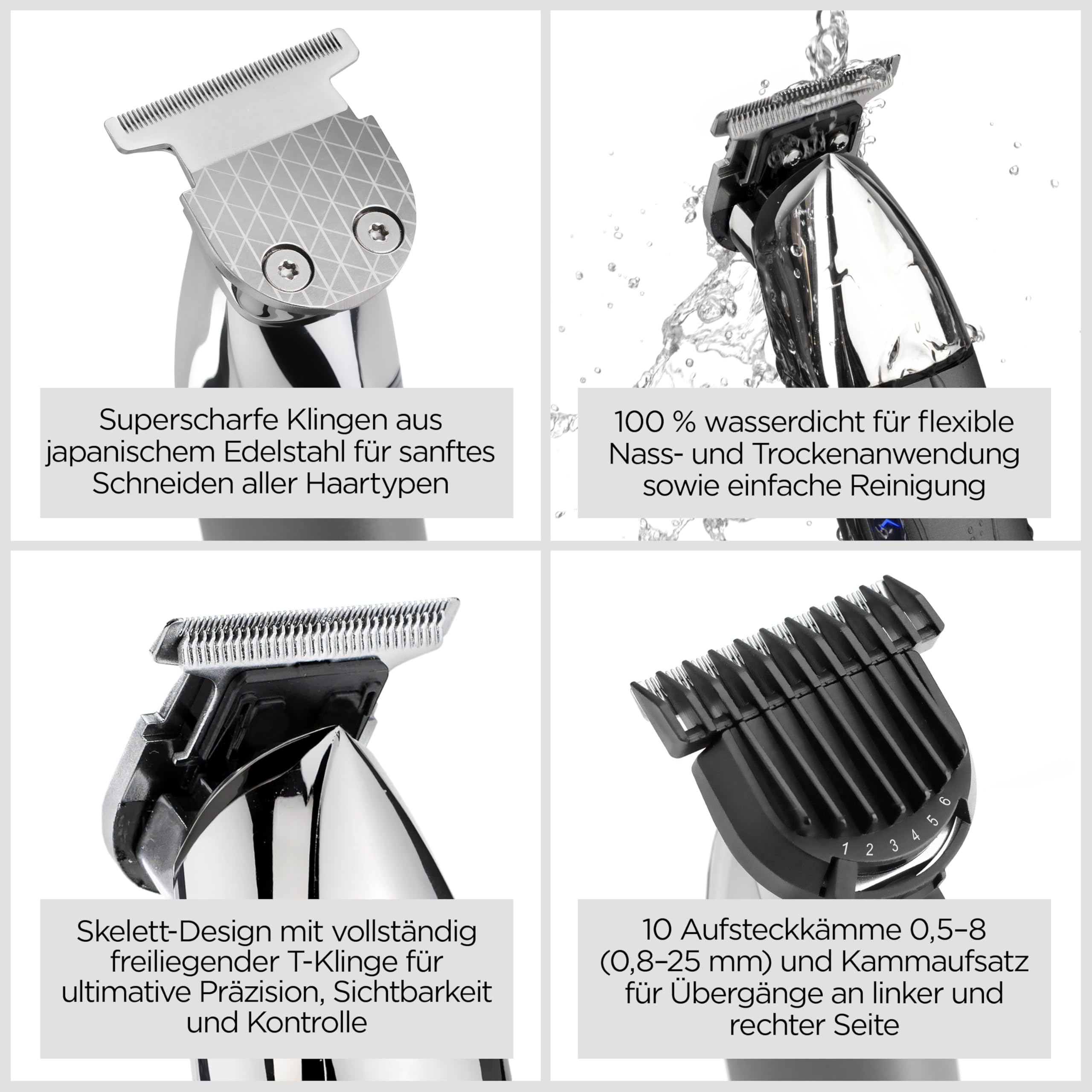 BaByliss Super-X Metall Stoppel & Barttrimmer– Professionelles Grooming-Tool mit japanischer Stahl Skeleton T‑Klinge, Lithium‑Ionen‑Akku, 5 Stunden kabellose Laufzeit, wasserdicht, T996E
