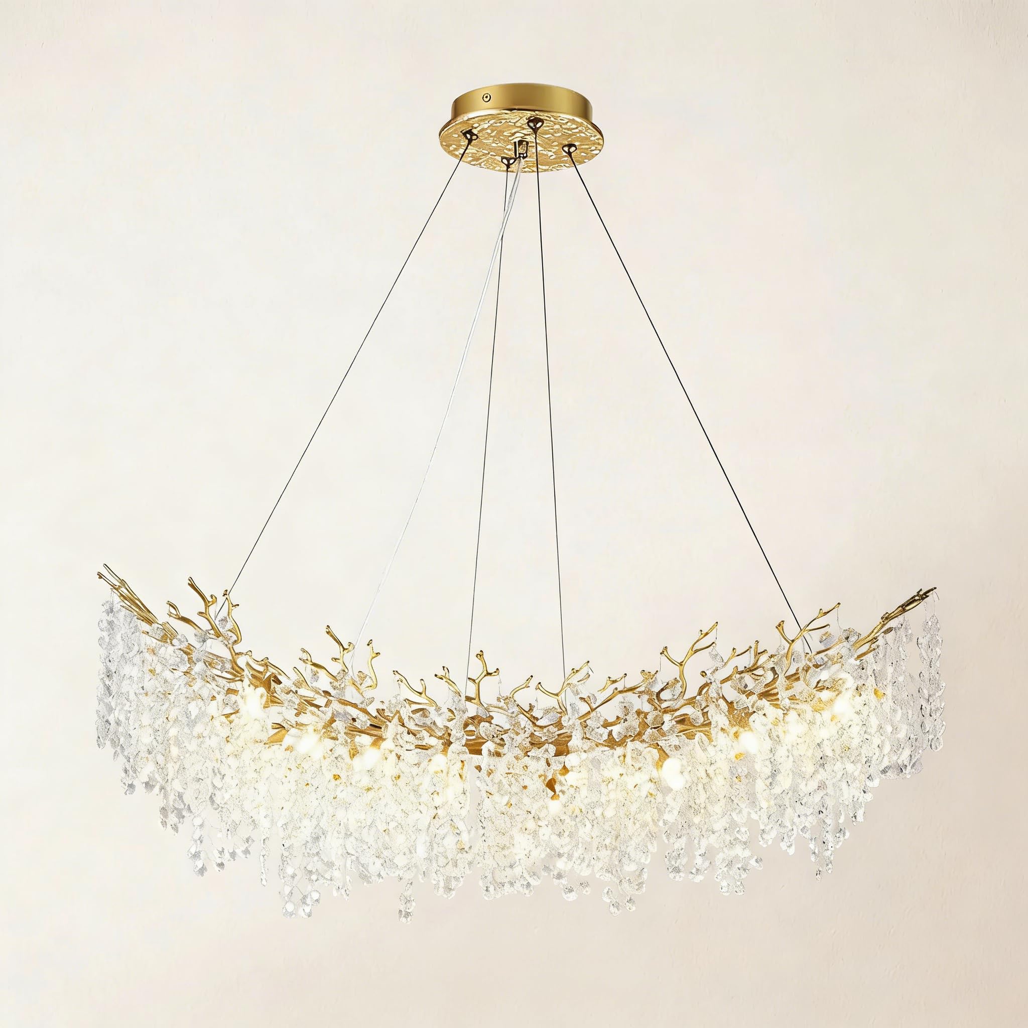 HJCKJSMEOU 32 inch Crystal Chandelier for Dining Room, Round Gold Tree Branches Chandeliers, Top K9 Modern Kitchen,Foyer Entryway,Luxury Adjustable Hanging Chandeliers