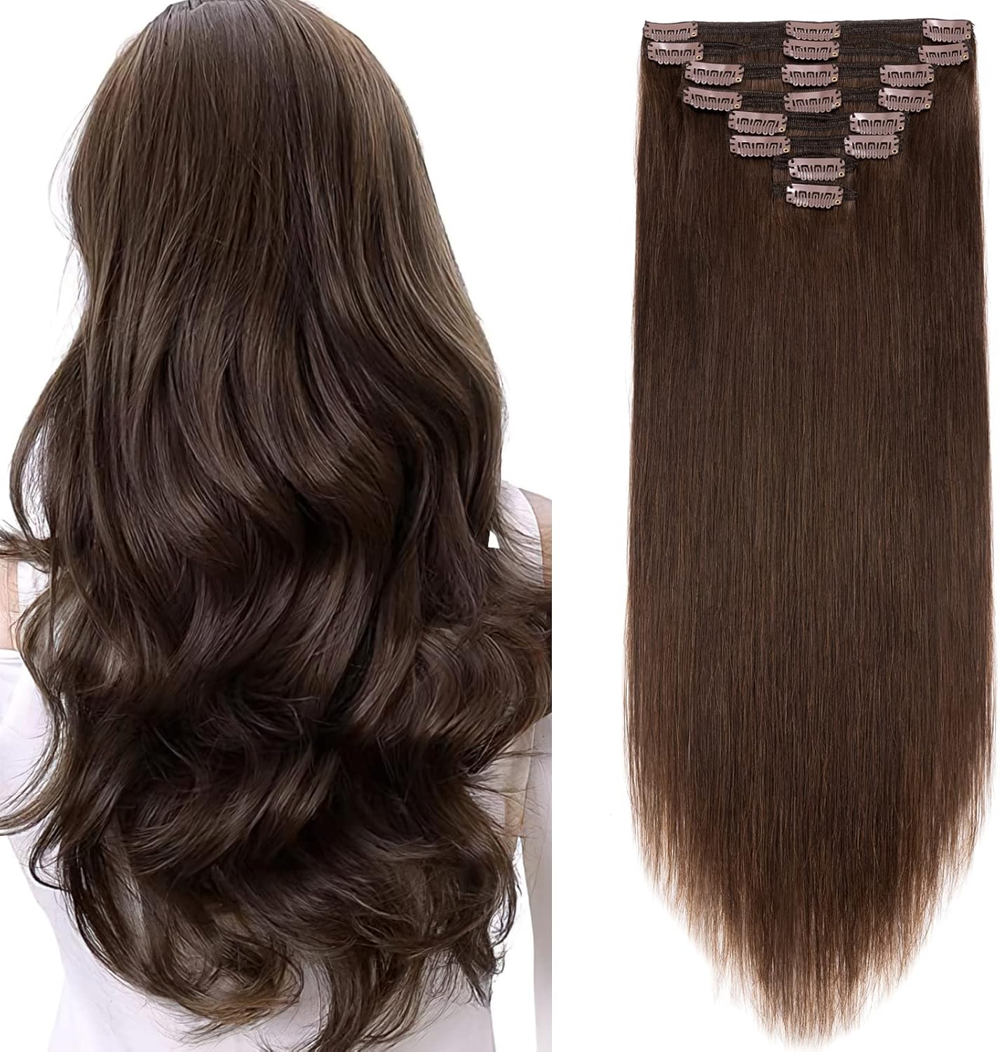 TESS Extension a Clips Cheveux Naturel Chocolate Extension Cheveux