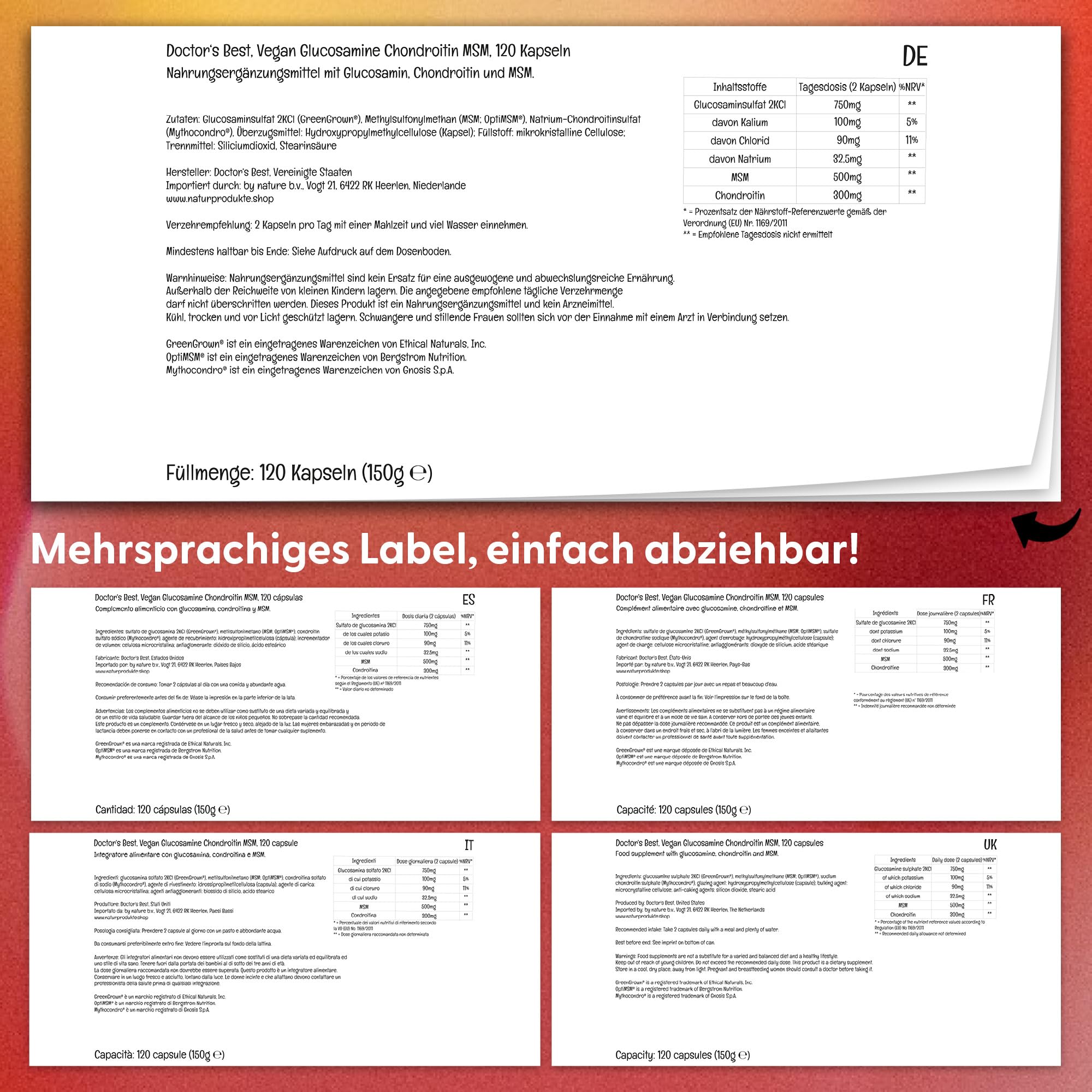 Doctor's Best, Glucosamine Chondroitin MSM, 120 vegane Kapseln, 750mg Glucosamine, 300mg Chondroitin & 500mg MSM je Dosis, Glutenfrei, Sojafrei, GMO frei, Geschmacksneutral