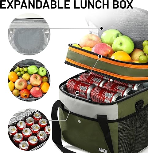 Miniatura 2 de MIER Lonchera expandible de 24 litros, doble capa, aislada, suave, enfriadora, 30latas, para hombres y adultos, cajas de almuerzo a prueba de fugas