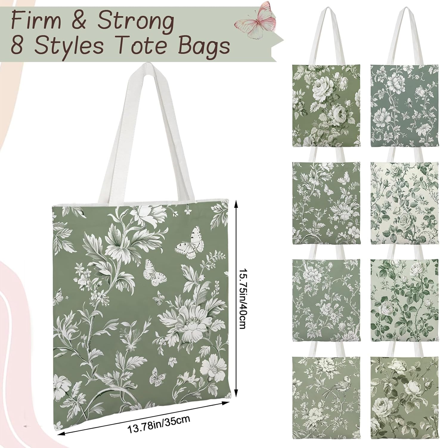 Floral Canvas Tote Bag for Women Chinoiserie Tote Bag Aesthetic Reusable Grocery Bags for Travel Shopping - Image 4