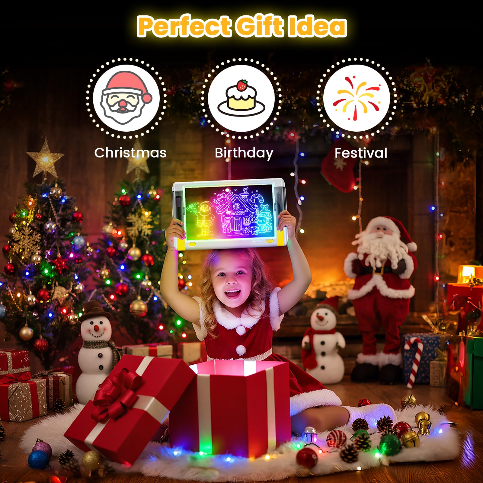 Lavagna da disegno a LED ricaricabile da 15 pollici per bambini, con 9 colori e effetti luminosi, lavagna da disegno al neon per disegnare, idea regalo per adolescenti, 5 pennarelli